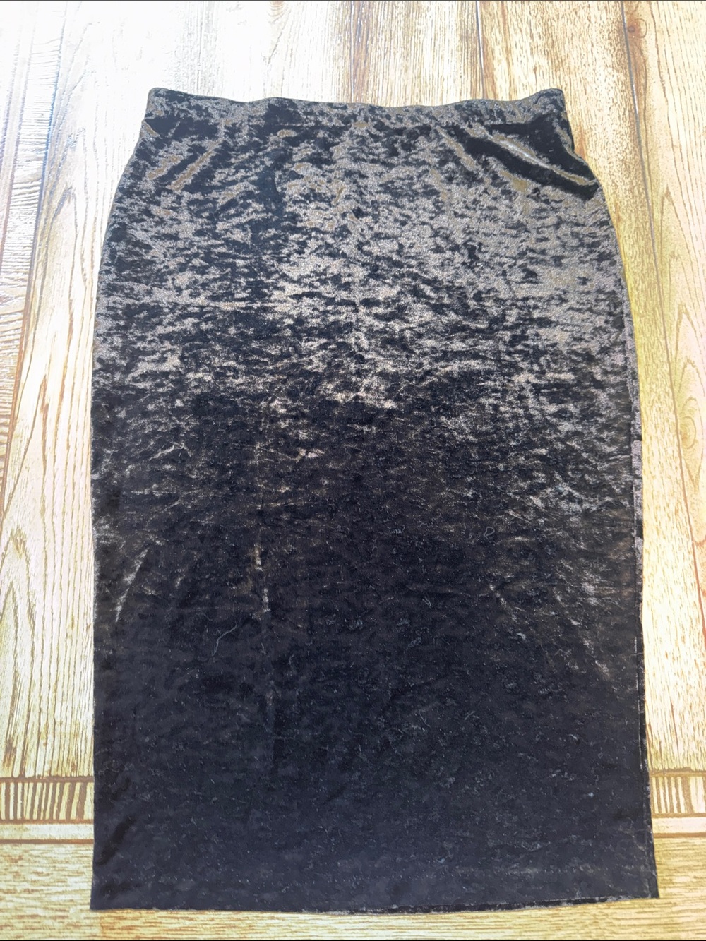 Vince Camuto Black Crushed Velvet Midi Pencil Skirt